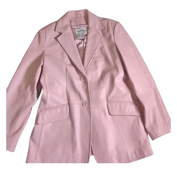 Pamela McCoy Blush Baby Pink Leather Blazer Jacket SZ Large Lk New! - Picture 7 of 7